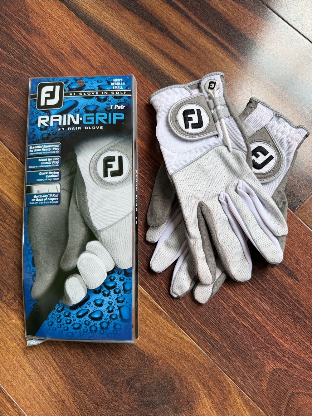 FJ FootJoy Golf Rain Grip Gloves Mens Regular Small New White Gray 66127E